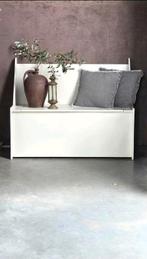 Lichtgrijs beige hout klepbank halbank opbergbank keukenbank, Ophalen, Gebruikt, Minder dan 75 cm, Tweepersoons