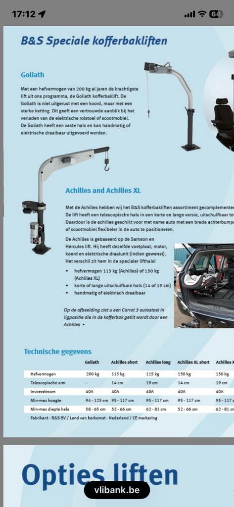 Kofferbak lift goliath b&s 200 kg, Ophalen, Elektrische rolstoel