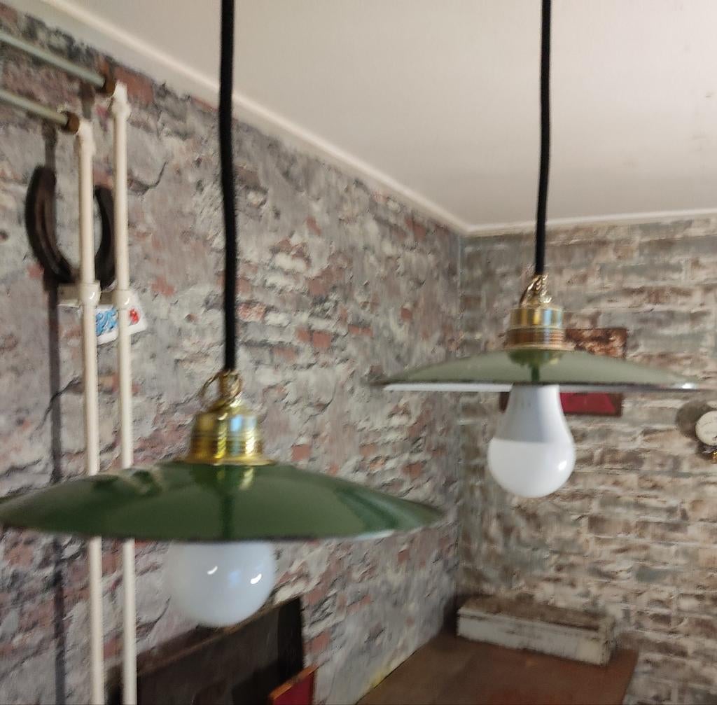 Vintage 'franse' stallampen set, Huis en Inrichting, Lampen | Hanglampen, Ophalen of Verzenden, Minder dan 50 cm