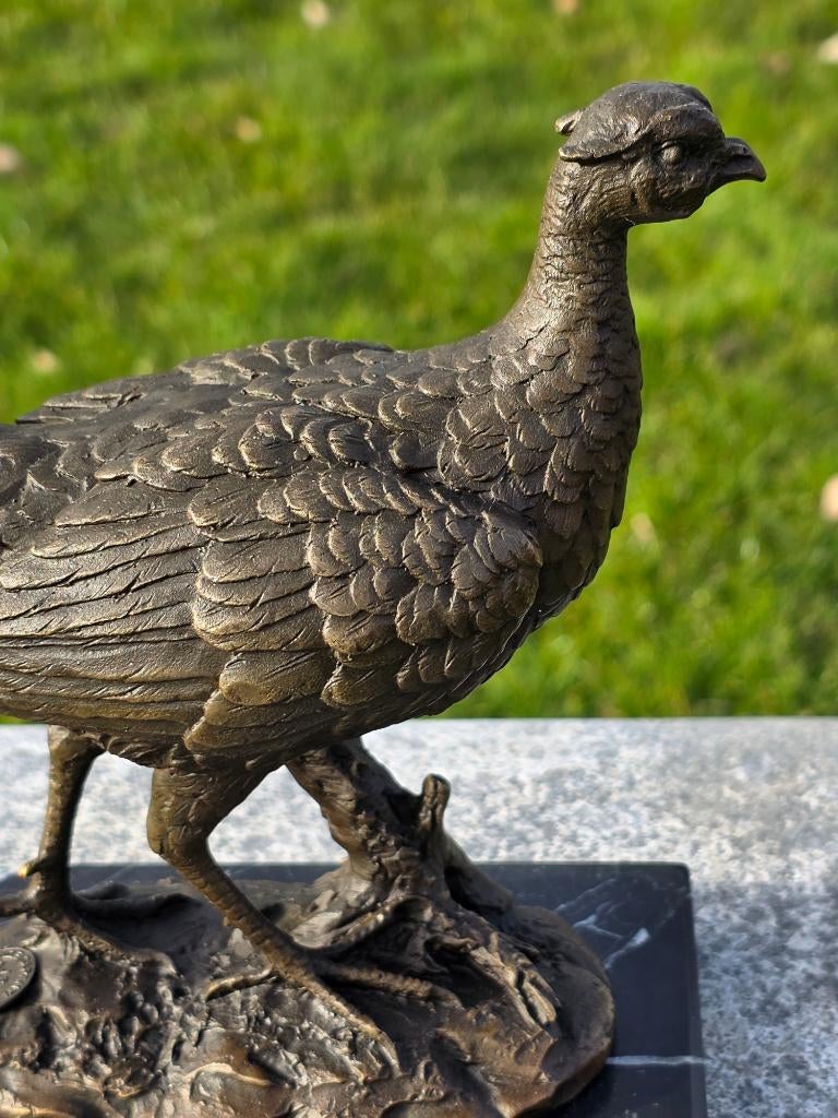 FAZANT / brons / marmeren voet / 32 cm breed, Tuin en Terras, Tuinbeelden, Dierenbeeld, Nieuw, Info@huisentuindecoratiemarie.nl