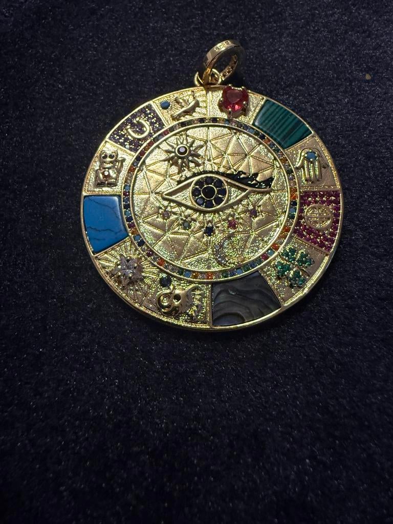 Zilver sterling goud verguld amulet evil eye kat gelukhanger, Ophalen of Verzenden, Nieuw, Goud, Zilver