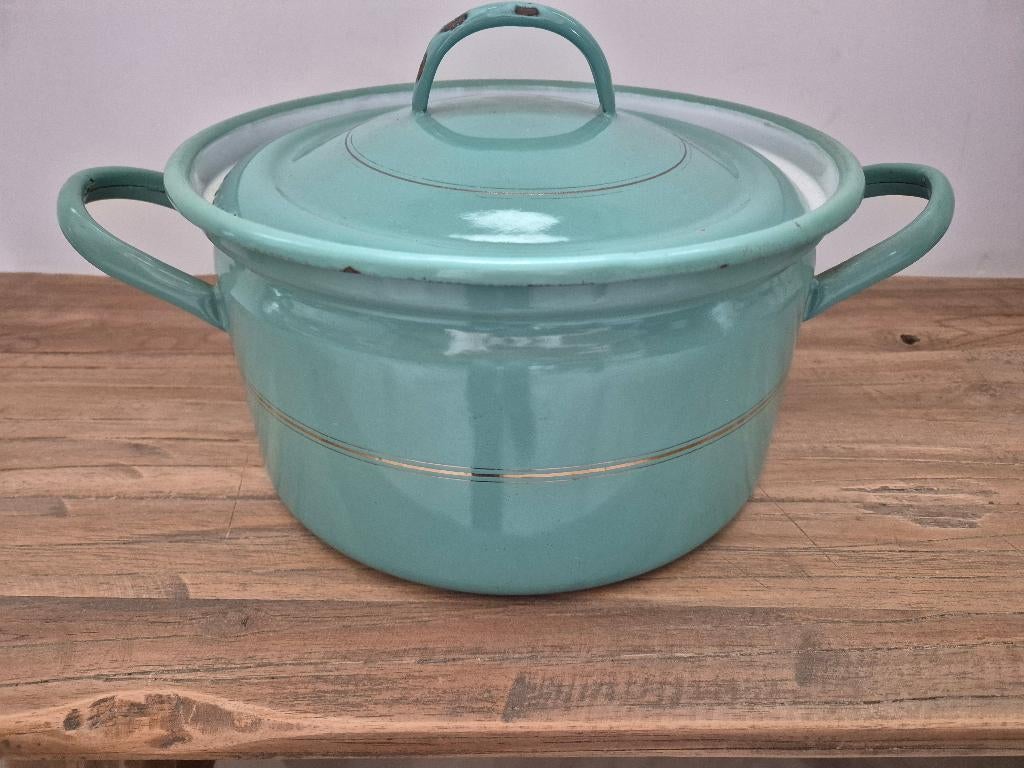 Emaille pan mint groen 26 cm., Antiek en Kunst, Antiek | Emaille, Ophalen of Verzenden