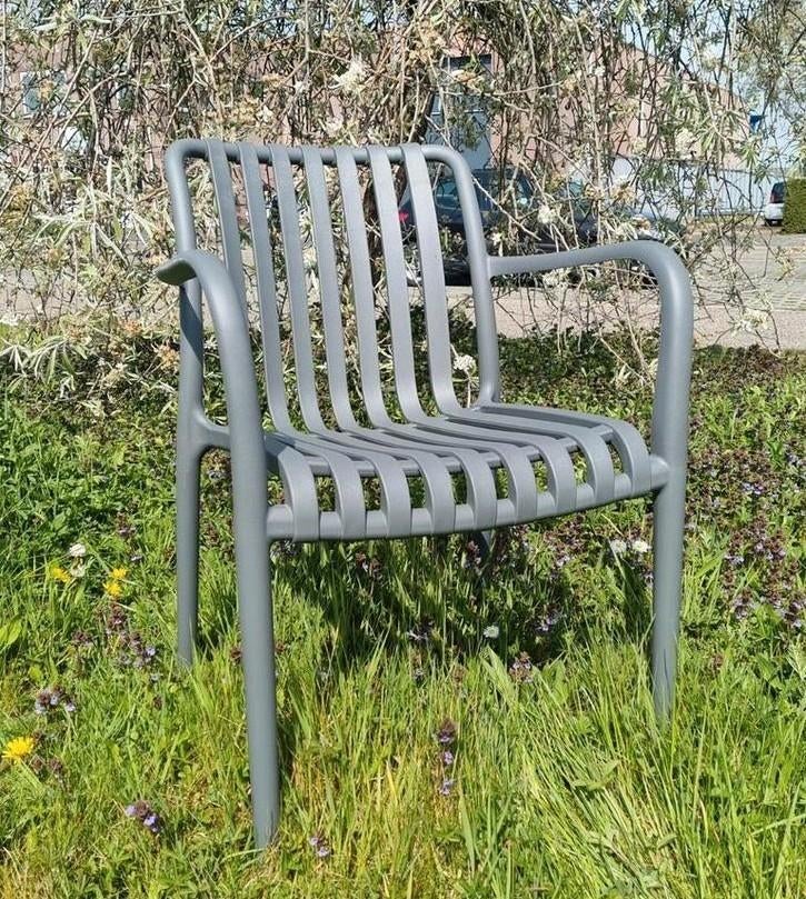 Design Tuinstoelen Tuin Stoelen Donkergrijs Grijs Kunststof, Ophalen, Nieuw, Kunststof, Stapelbaar