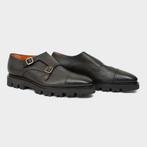 Santoni Dubbele Gesp Sneaker Leer Bruin Nieuw Maat 44,5, Loafers, Bruin, Nieuw, Ophalen of Verzenden