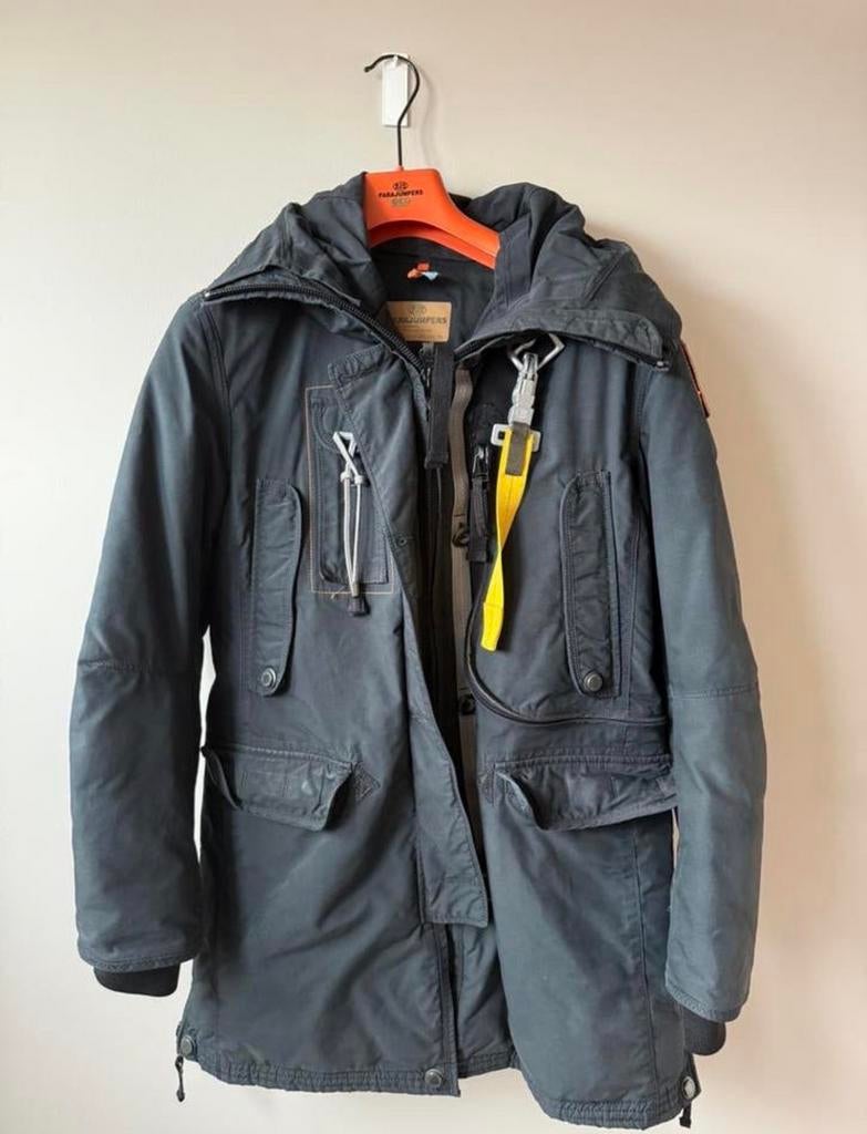 Parajumpers Long Bear Parka - Donkerblauw, Ophalen of Verzenden, Gedragen, Maat 38/40 (M), Grijs