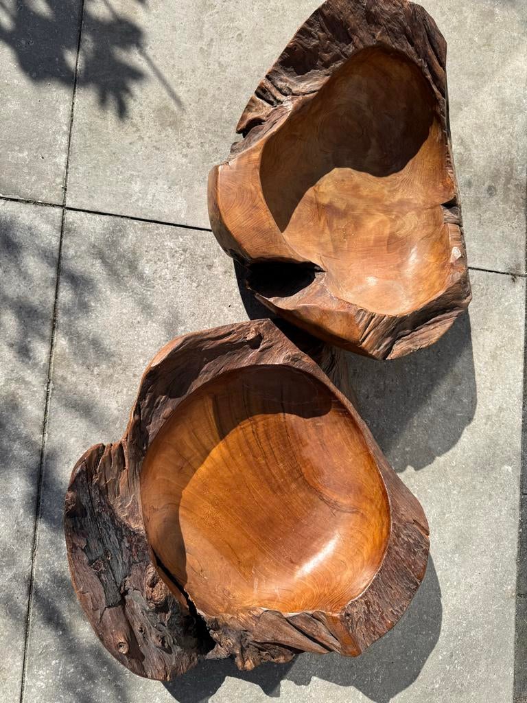Set van 2 handgemaakte houten schalen, Antiek en Kunst, Ophalen