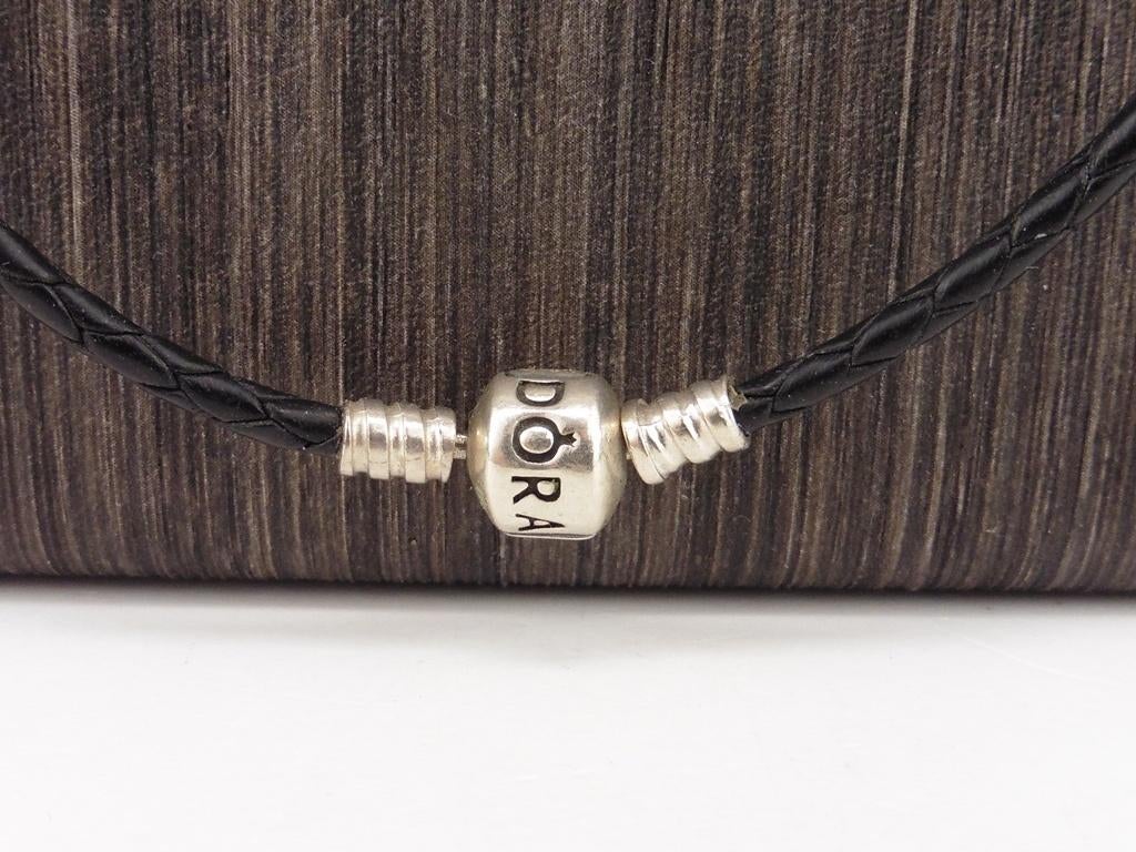Leren Pandora collier met zilveren slot                Z40aa, Sieraden, Tassen en Uiterlijk, Kettingen, Overige materialen, Gebruikt