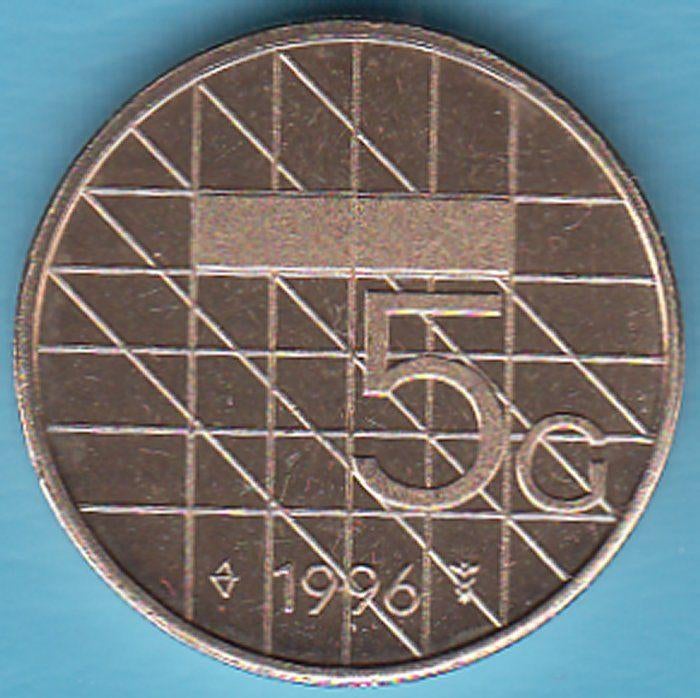 Nederland Vijfje (5 gulden) 1996 UNC in munthouder, Postzegels en Munten, Munten | Nederland, Ophalen of Verzenden, Koningin Beatrix