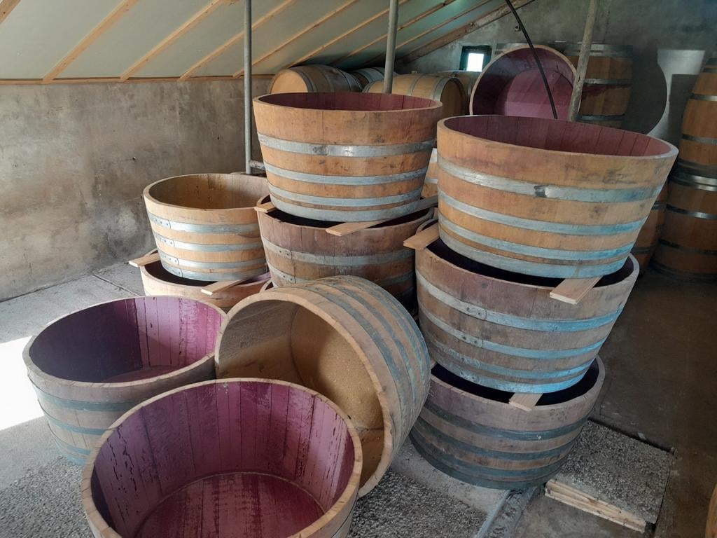 Grote XXXL halve 500 liter wijnvaten voor palm / olijf ect., Tuin en Terras, Ophalen, Rond, Zo goed als nieuw, 60 tot 100 cm