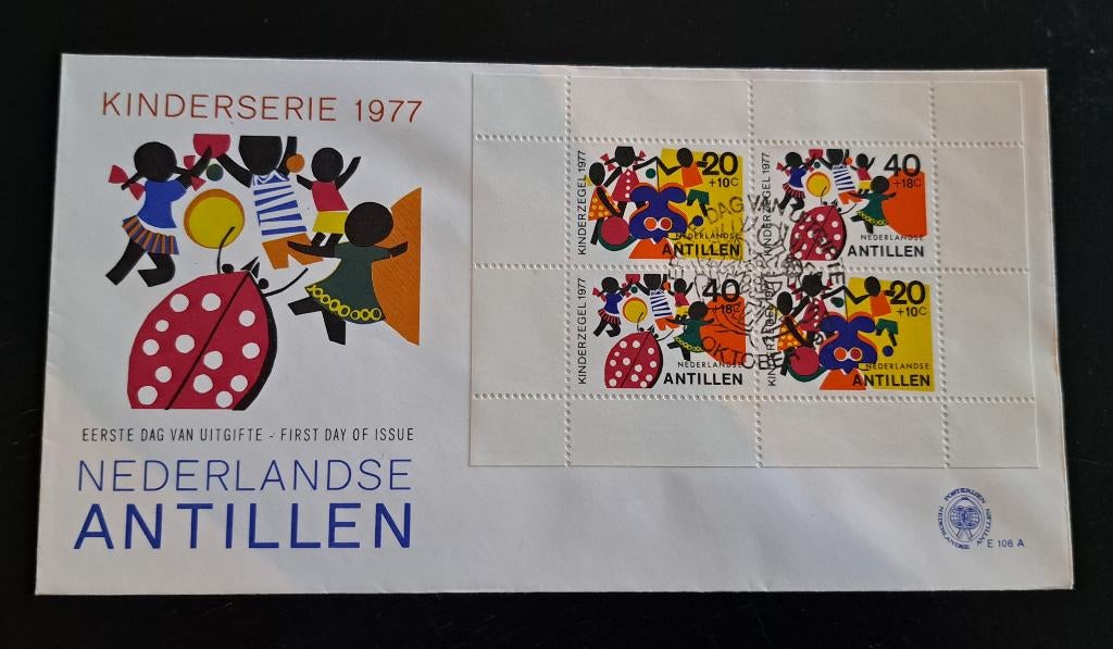 Nederlandse Antillen FDC enveloppe E105A Kinderserie 1977, Postzegels en Munten, Postzegels | Eerstedagenveloppen, Ophalen of Verzenden