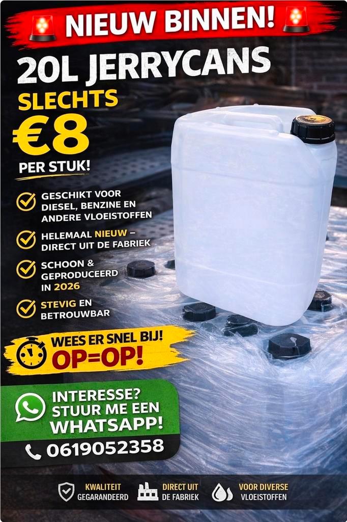 Jerrycan 20 liter - Nieuw en stevig UN keur grote aantal, Auto-onderdelen, Brandstofsystemen, Nieuw, Ophalen of Verzenden
