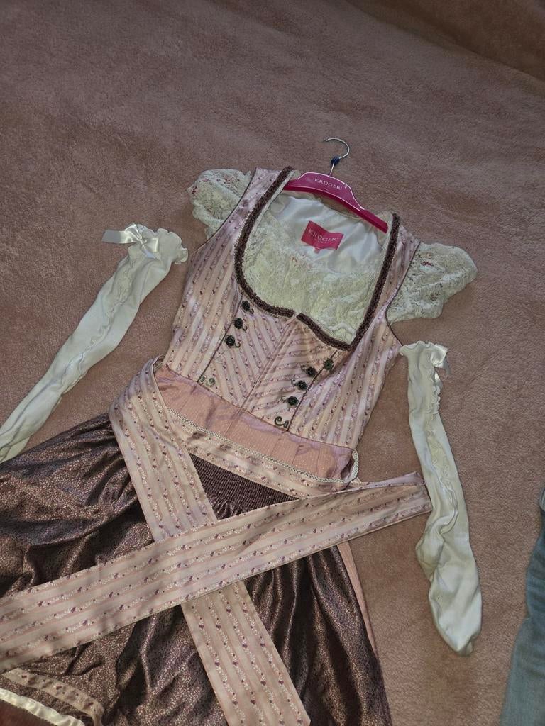 Dirndl jurk Oktoberfest roze/bruin met blouse en kousen, Ophalen, Maat 38/40 (M), Overige thema's, Zo goed als nieuw