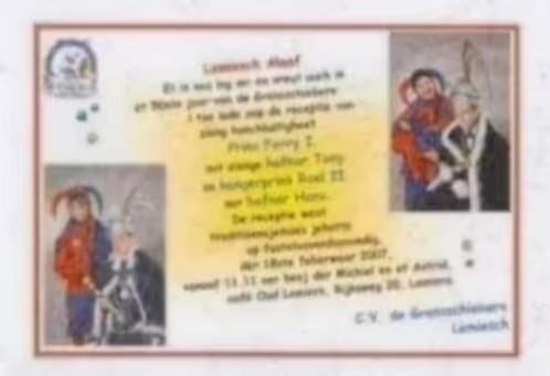Lemiers Lemiesch 2007 Uitnodiging Carnaval Prins Ferry I, Verzamelen, Ophalen of Verzenden, Zo goed als nieuw