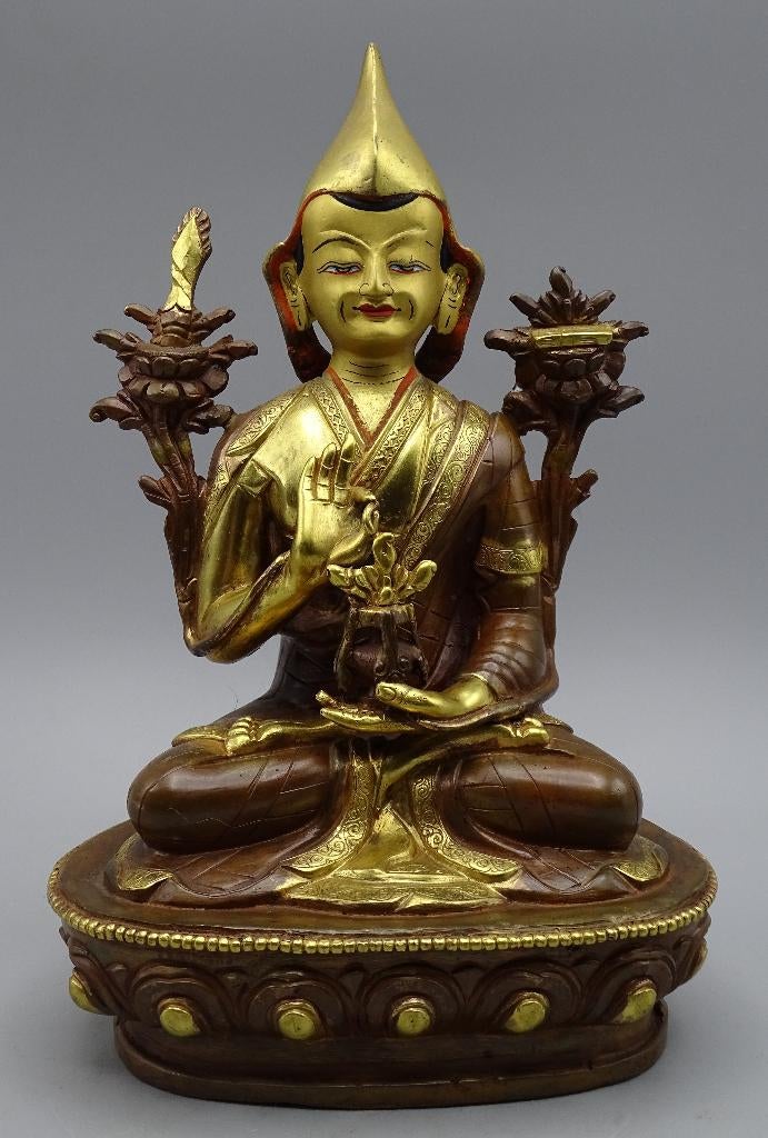Goldface Tsongkhapa (Gelug) Nepal lost-wax brons beeld, Ophalen of Verzenden, Gebruikt, Beeld(je), Boeddhisme