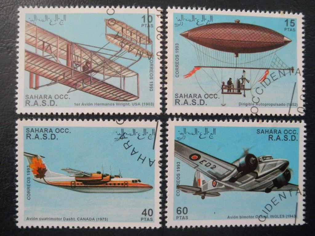 Postzegels vliegtuigen Sahara 1993., Ophalen of Verzenden, Gestempeld, Vliegtuigen