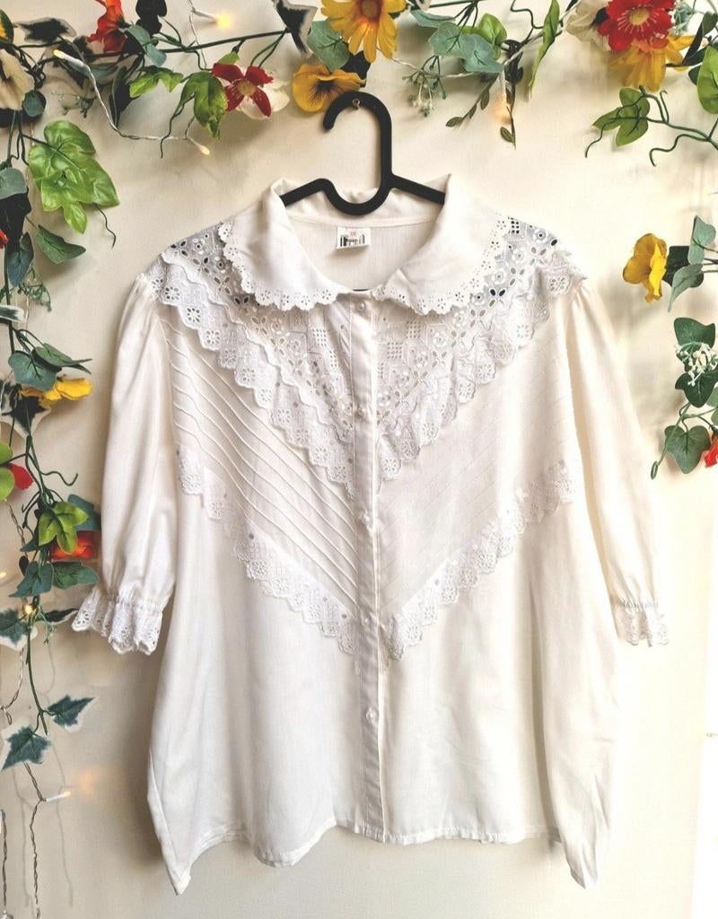 Super mooie vintage lolita/victoriaanse witte blouse, Ophalen of Verzenden, Zo goed als nieuw, Maat 46/48 (XL) of groter, Wit