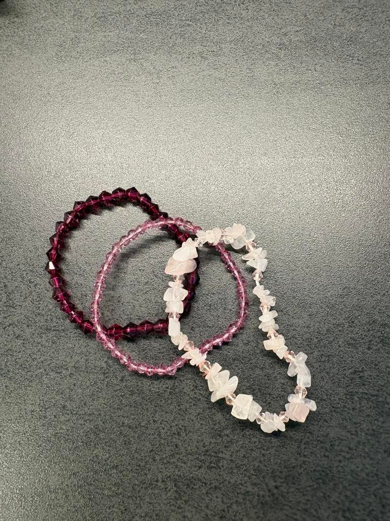 Kralen armbanden 3 stuks roze/rood, Ophalen of Verzenden, Zo goed als nieuw, Rood