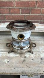 Petroleumstel / oliestel 1 pits blauw wit geaderd emaille, Antiek en Kunst, Antiek | Emaille, Ophalen of Verzenden