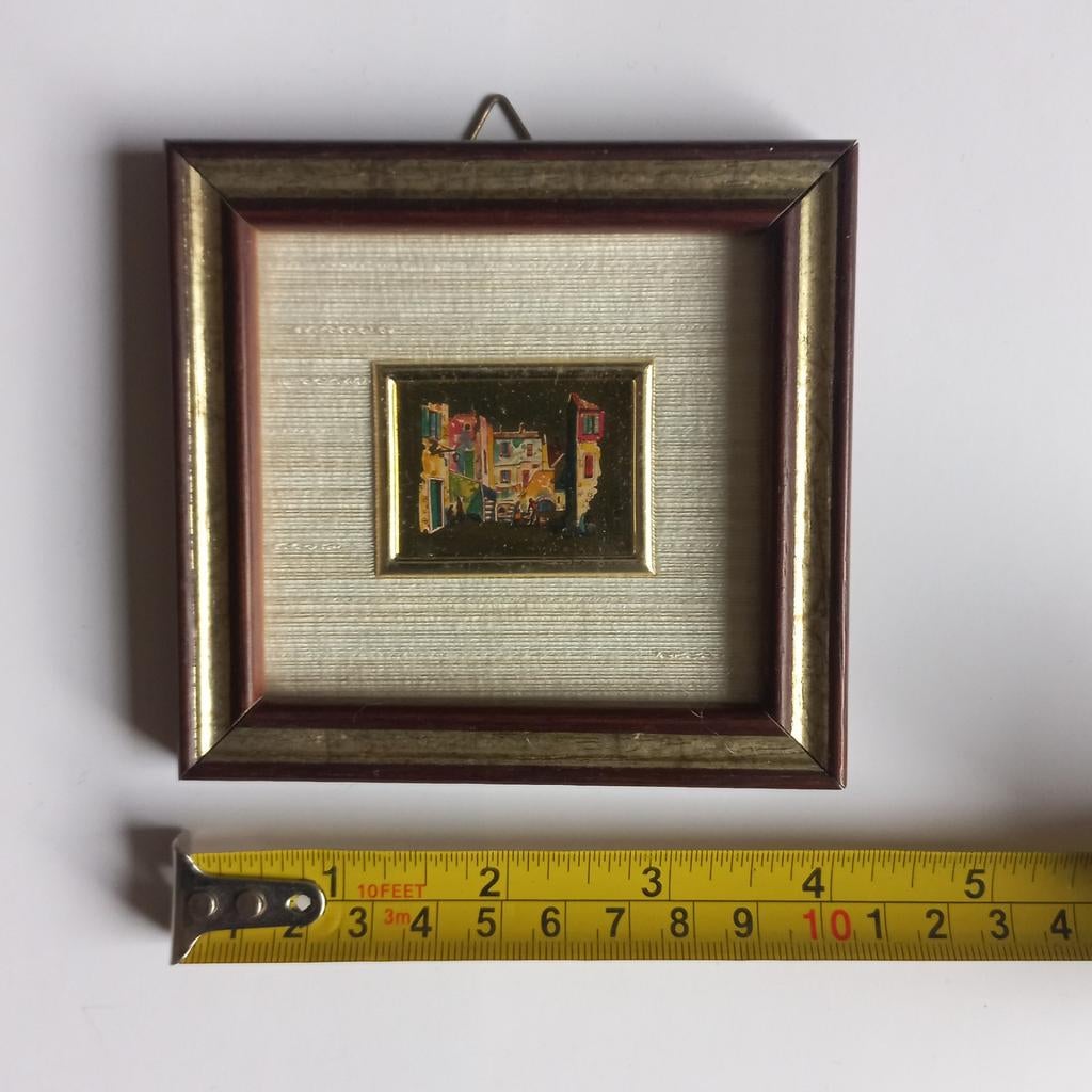 Vintage lithographie schilderij met bladgoud 23.5 karaat, Antiek en Kunst, Kunst | Schilderijen | Klassiek, Ophalen of Verzenden