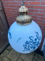 Antieke glazen bol lamp met brons, Ophalen of Verzenden