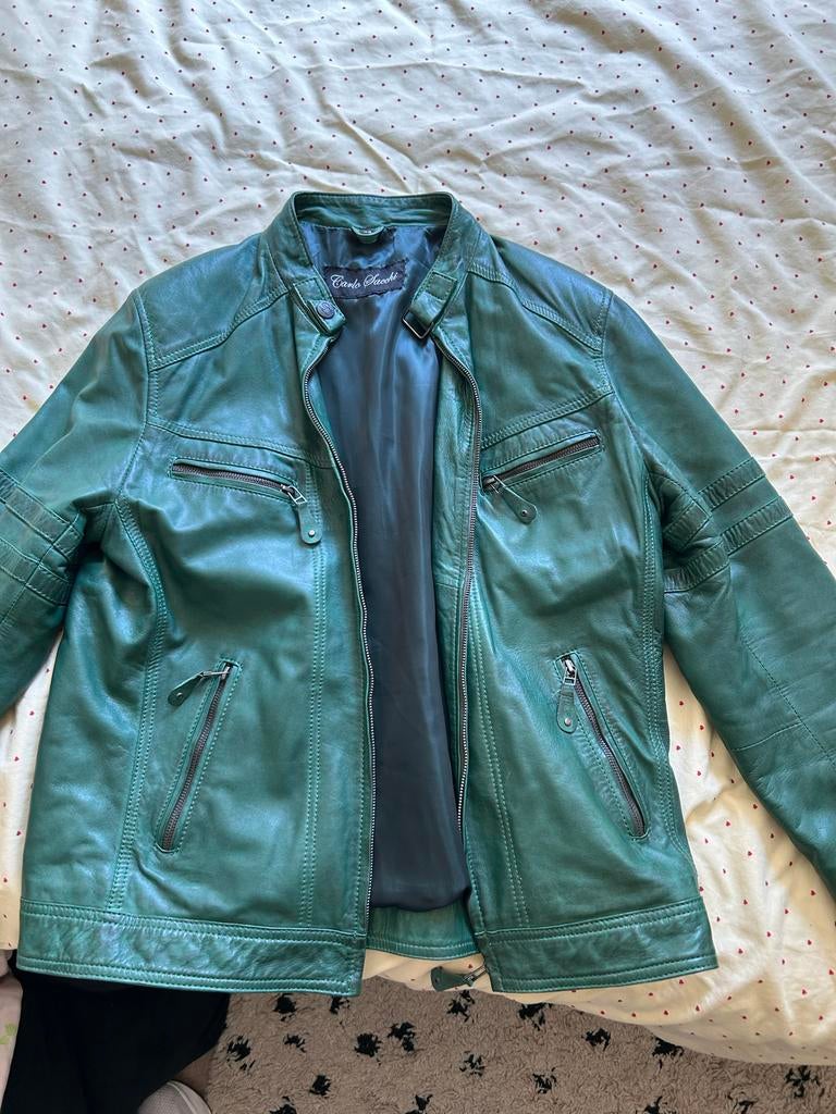 Lederen herenjas Carlo Sacchi - Maat 54, Ophalen of Verzenden, Gedragen, Maat 52/54 (L), Groen