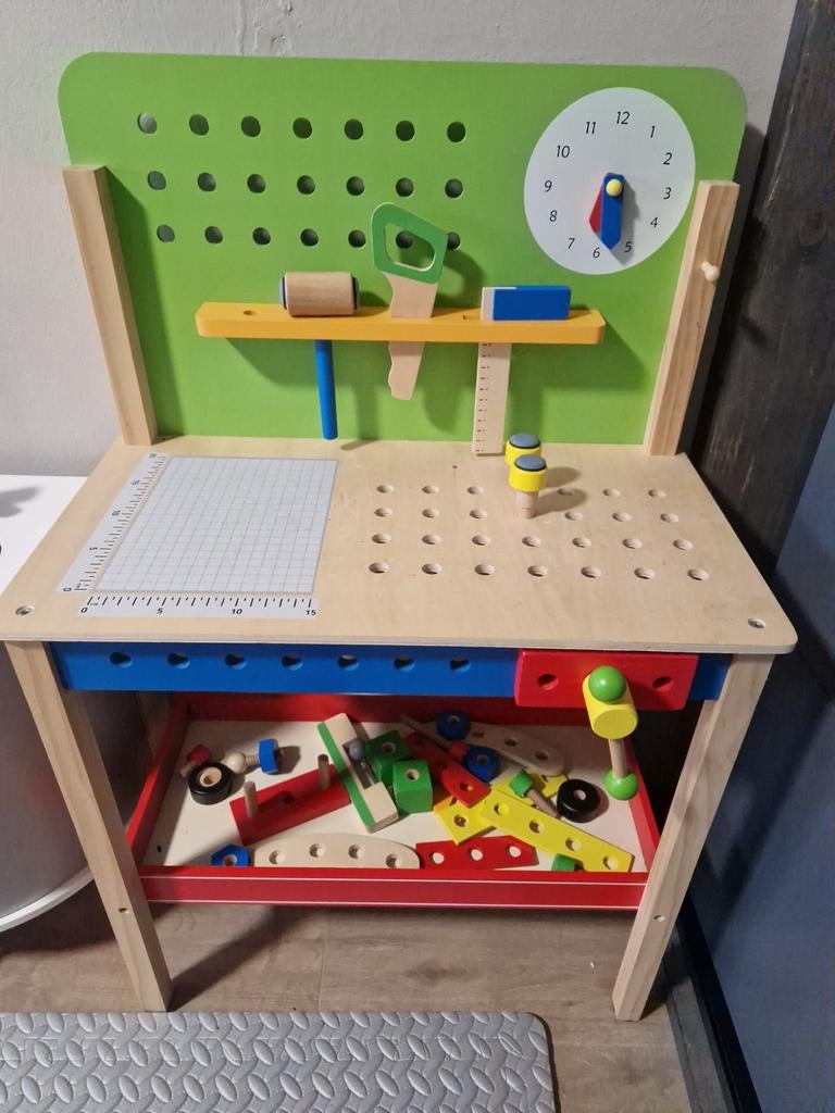 Houten werkbank voor kinderen met gereedschap en accessoires, Ophalen, Gebruikt, Bouwen