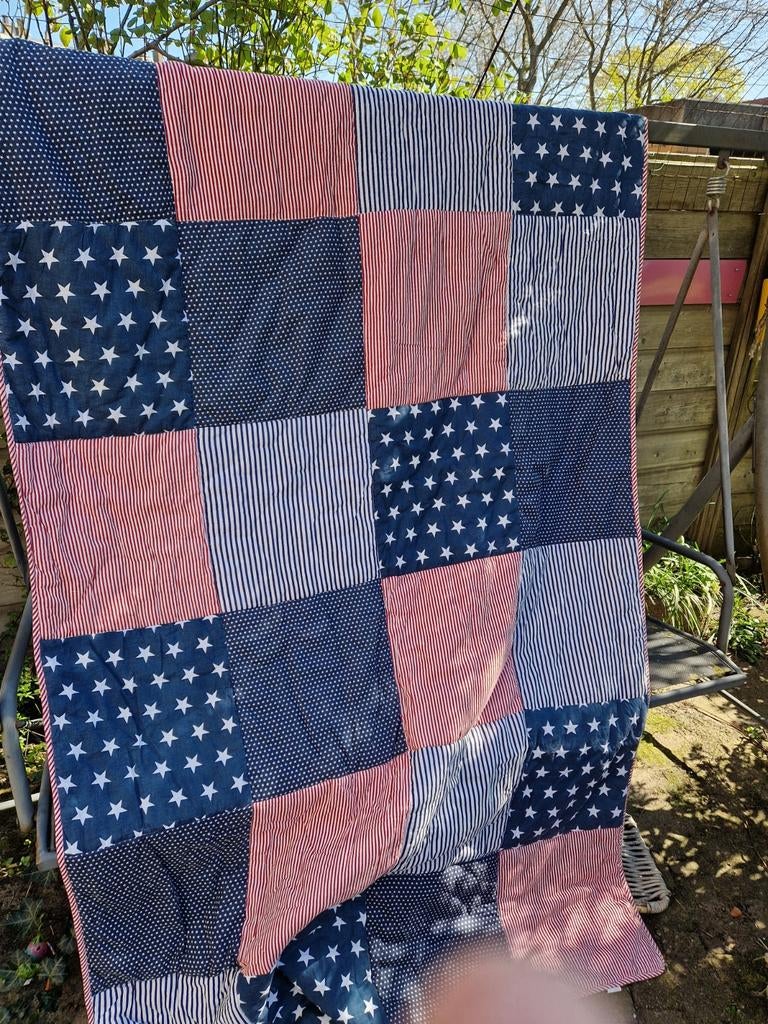 1 persons patchwork quilt deken Amerikaanse vlag, Ophalen of Verzenden, Gebruikt