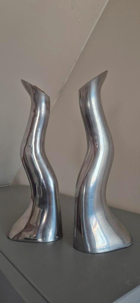2 Chromen Kandelaars - Anna Efverlund - H 30 cm, Antiek en Kunst, Antiek | Kandelaars, Ophalen