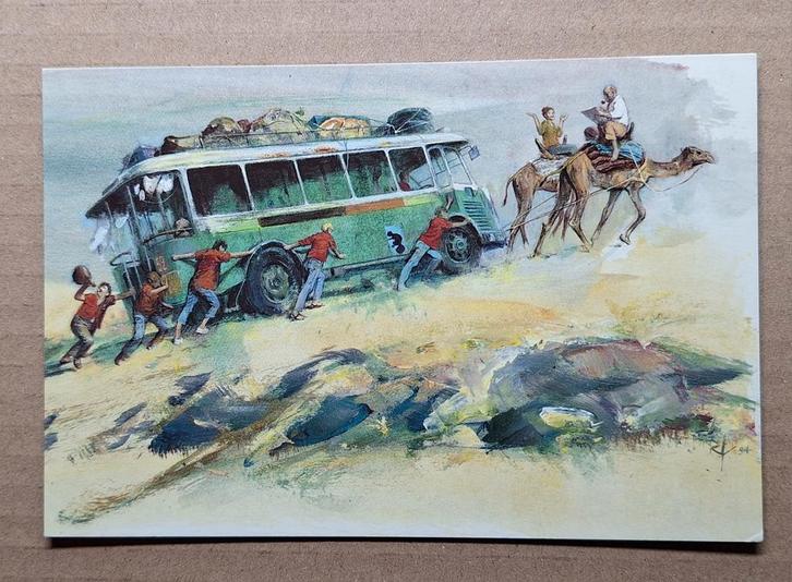 René Follet - Beverpatroelje met bus in de woestijn - 1994, Verzamelen, Ansichtkaarten | Themakaarten, Ongelopen, 1980 tot heden
