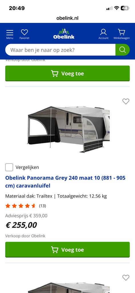 Caravanluifel met stokken maat 10, Ophalen, Zo goed als nieuw