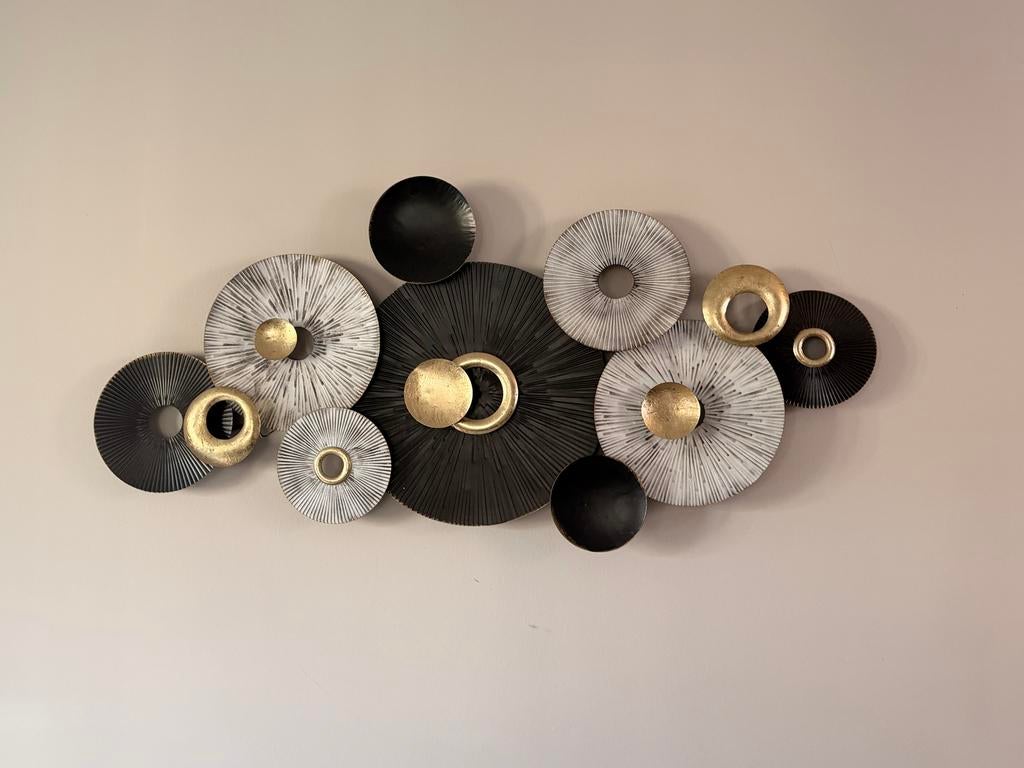 Moderne Wanddecoratie Cirkels Zwart Goud Wit, Huis en Inrichting, Ophalen, Zo goed als nieuw