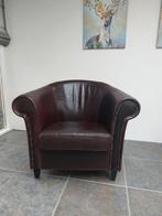 Fauetuil  kuip engels., Bruin, Leer, Ophalen of Verzenden, Zo goed als nieuw
