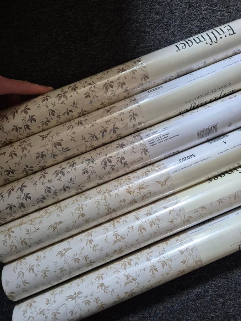 Eijffinger behang bloemen/vogels beige en paars, Ophalen of Verzenden, Paars