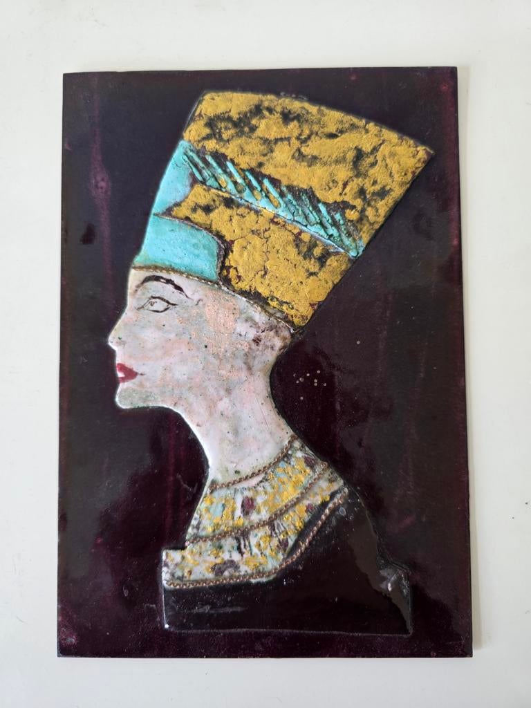 Geëmailleerde plaat met Egyptische koningin Nefertiti, Ophalen of Verzenden