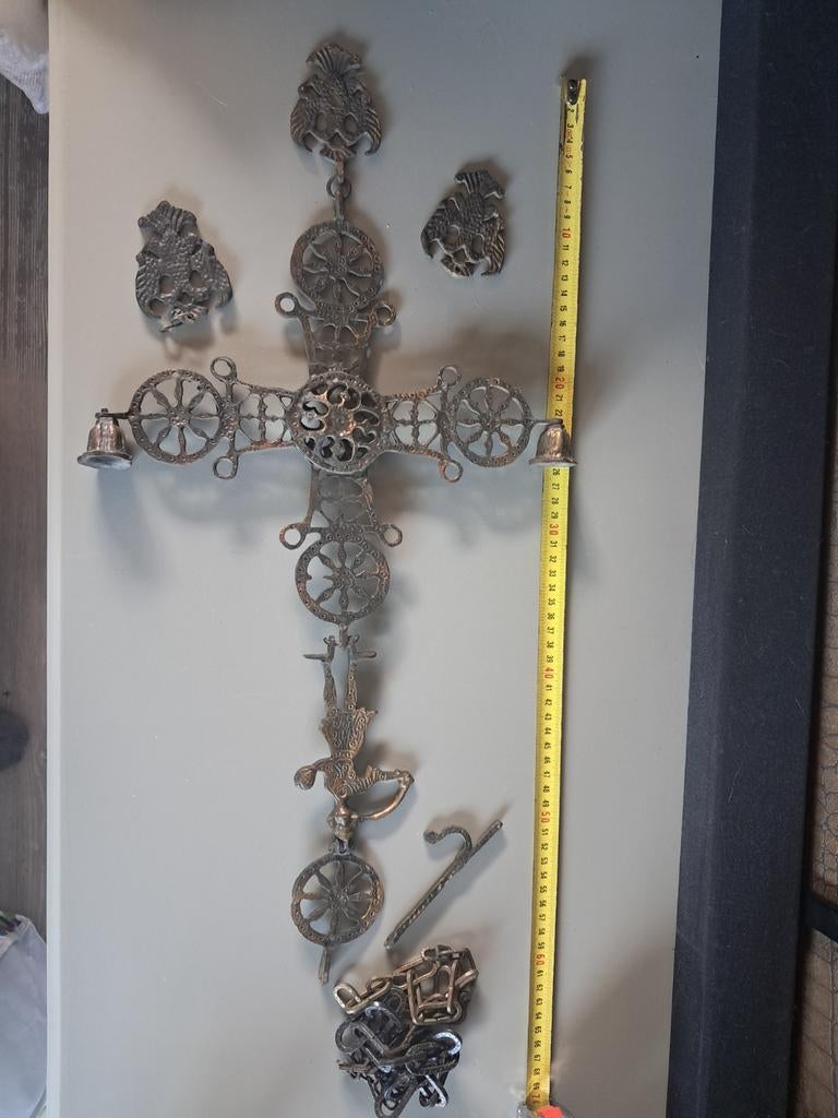 Antiek Byzantijns Messing Kruis met Decoraties, Antiek en Kunst, Antiek | Religie, Ophalen of Verzenden