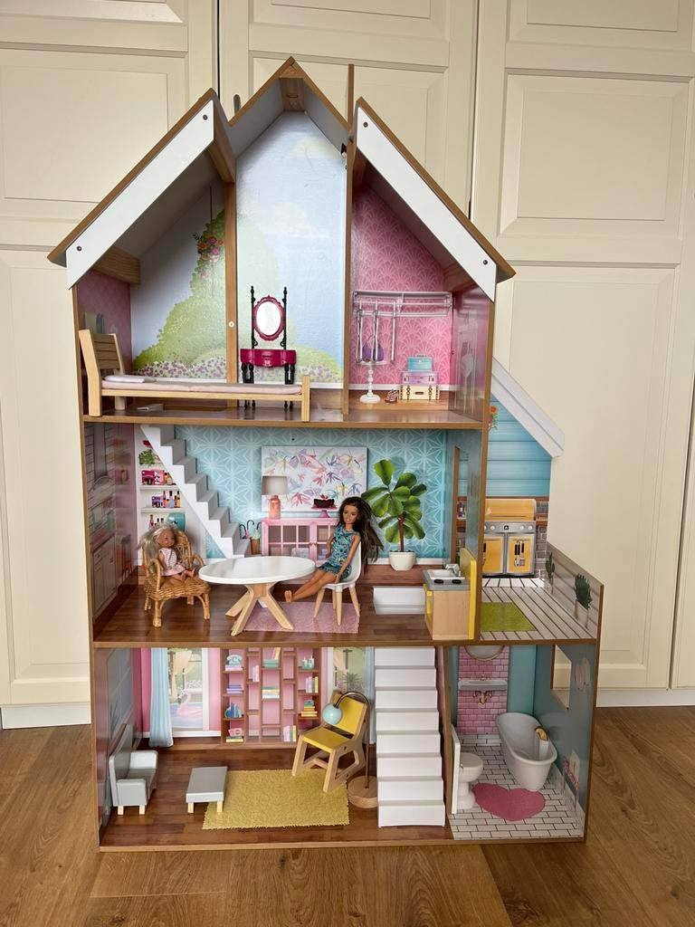 KidKraft barbiehuis met barbies, Kinderen en Baby's, Speelgoed | Poppenhuizen, Ophalen, Zo goed als nieuw, Poppenhuis