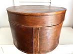 Vintage ronde hoedendoos hout en leer 36x23 cm, Ophalen