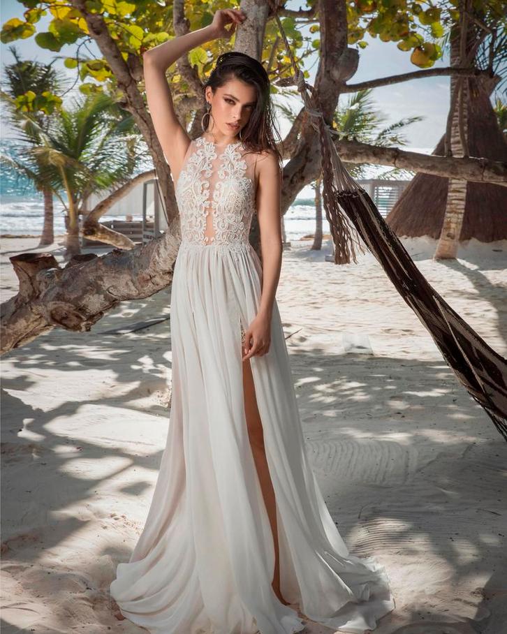 Trouwjurk met split maat 36, Kleding | Dames, Trouwkleding en Trouwaccessoires, Zo goed als nieuw, Trouwjurk, Wit, Ophalen of Verzenden