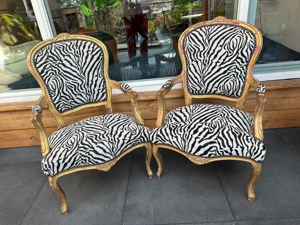 Retro stoelen vintage dierenprint zebraprint, Ophalen, Gebruikt, Twee, Wit