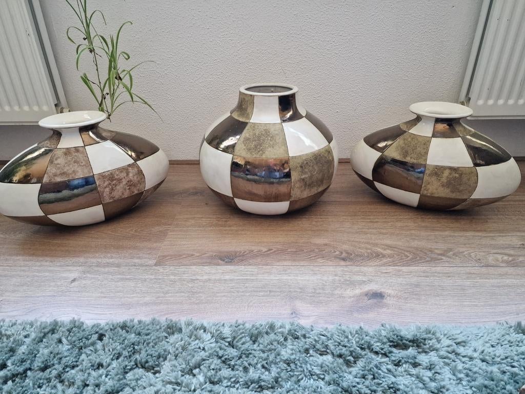 Set van 3 Todo Mundo Holland vazen, goud/wit geblokt, Ophalen