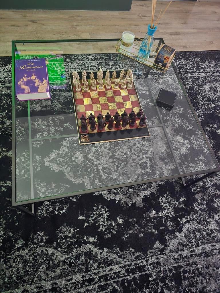 Moderne glazen salontafel 100x100 cm. Zeer nette staat, Ophalen, 100 tot 150 cm, 50 tot 100 cm, Minder dan 50 cm