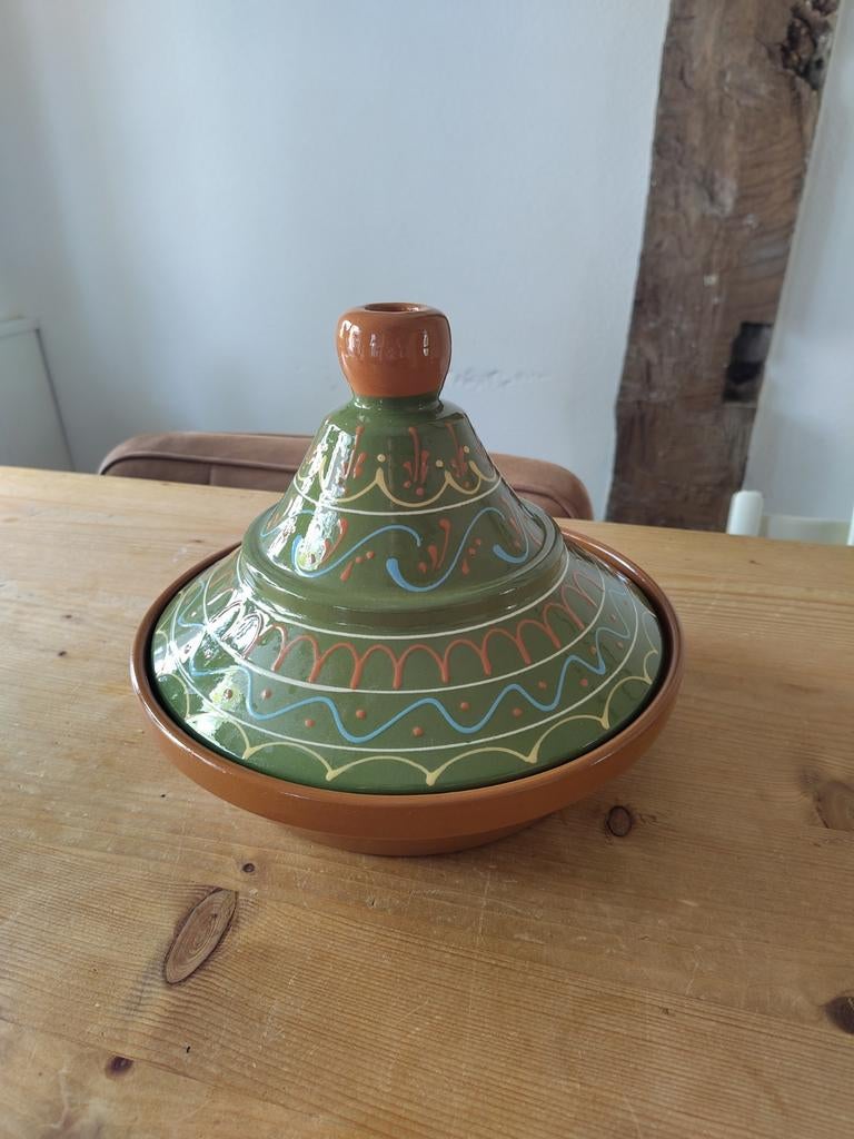 Mooie tajine, 27 cm, groen en bruin, Ophalen of Verzenden, Steen/keramiek, Groen, Overige typen
