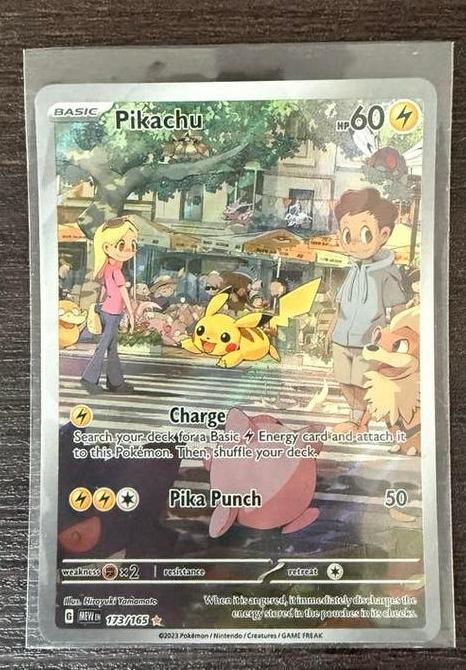 Pikachu Pokémon kaart 173/165 (Basic, HP60), Ophalen of Verzenden, Zo goed als nieuw, Losse kaart