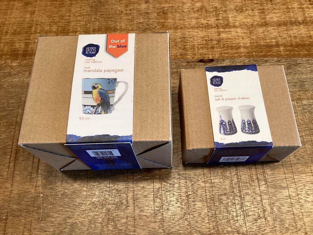 Heinen delftsblauw mok mandala papegaai en peper en zout set, Ophalen, Nieuw