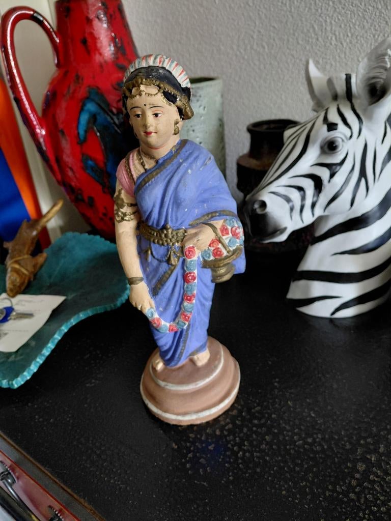 Vintage teracotta lakshmi beeld india handmade, Ophalen of Verzenden
