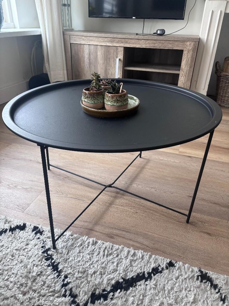 Klein bijzettafeltje zwart 75CM, Minder dan 55 cm, Metaal of Aluminium, Rond, Zo goed als nieuw