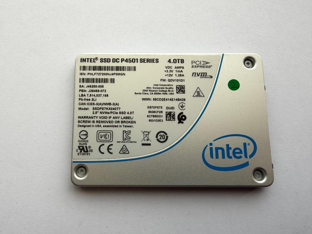 Intel DC P4501 2,5" 4.0TB U.2 NVMe Datacenter/Server SSD (2), Computers en Software, Harde schijven, Ophalen, Intern, Gebruikt