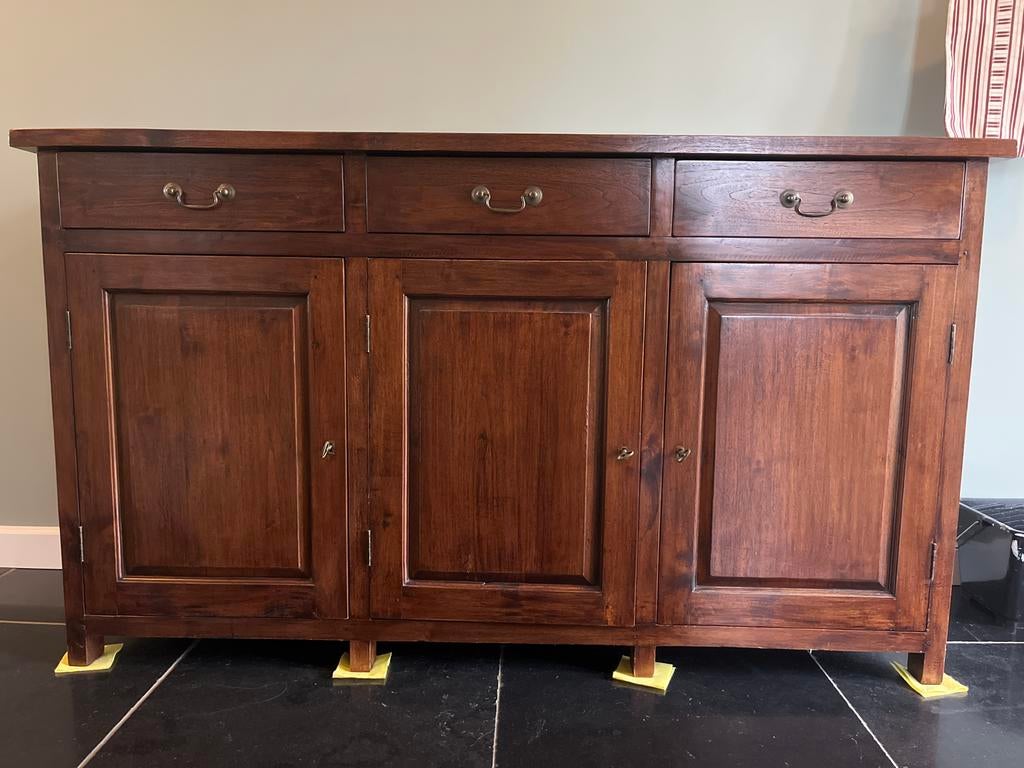 Massief teak houten dressoir met lades en deuren, Ophalen, Teakhout, Zo goed als nieuw, Met lade(s)