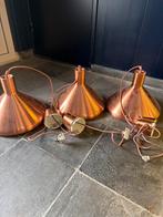 Koperen hanglampen set van 3, Ophalen of Verzenden, Gebruikt, Metaal, Minder dan 50 cm