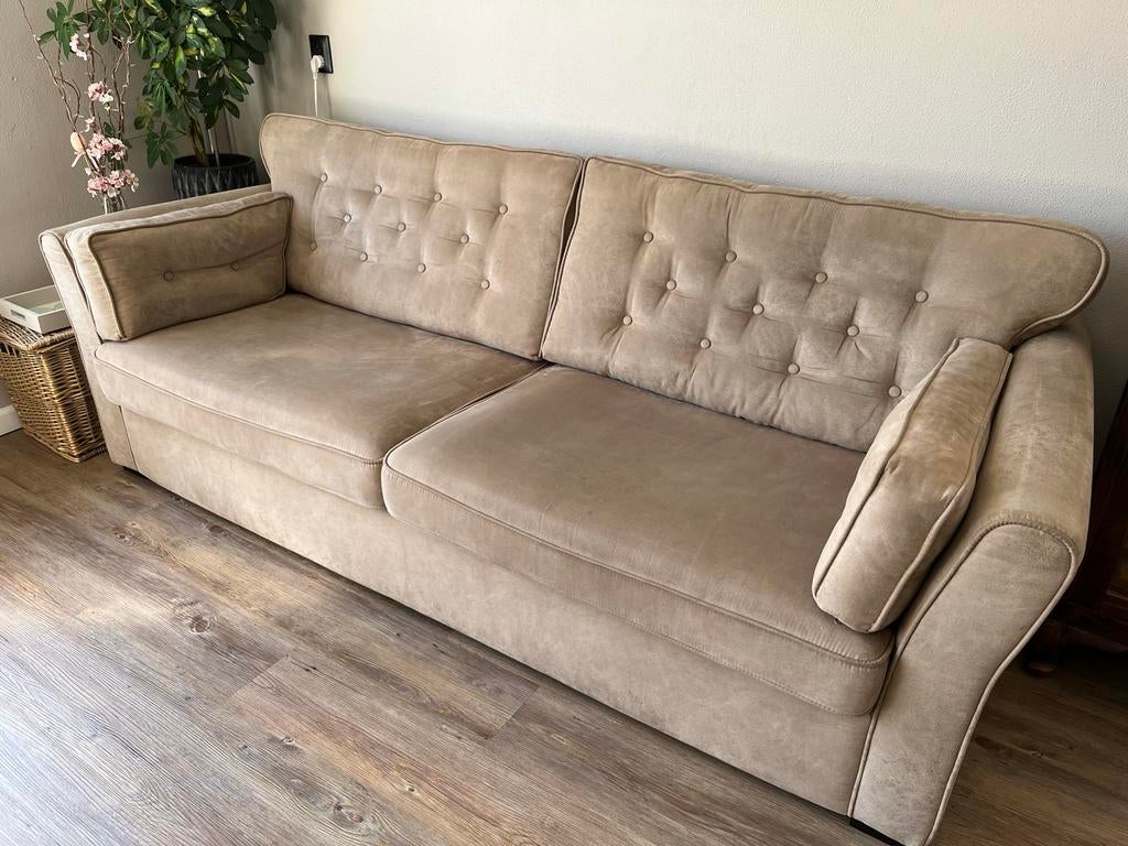 3-zits bank met hocker kleur zand, Ophalen, Gebruikt, Tweepersoons, 75 tot 100 cm